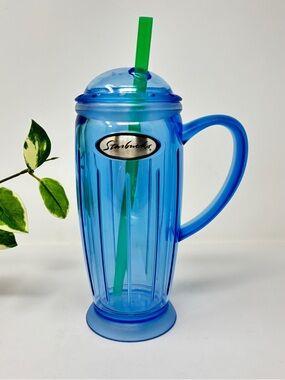 NWT Vintage STARBUCKS Barista Rocket Tumbler with Straw in Sapphire Blue 16oz